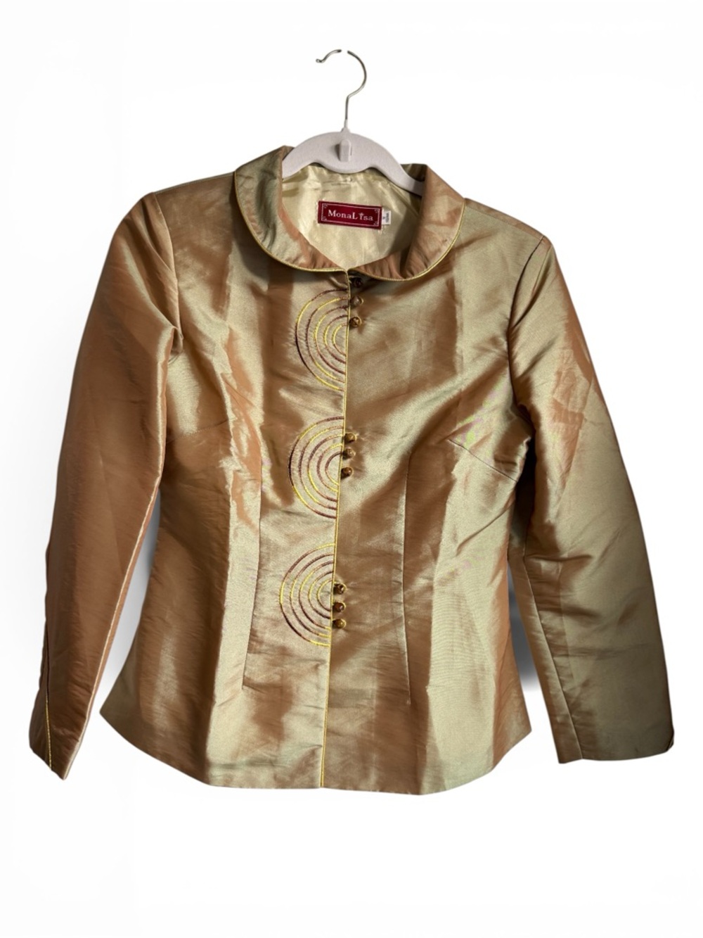 Vintage 100% Silk Gold Embroidered Blazer | S | MonaLisa - Picture 3 of 6